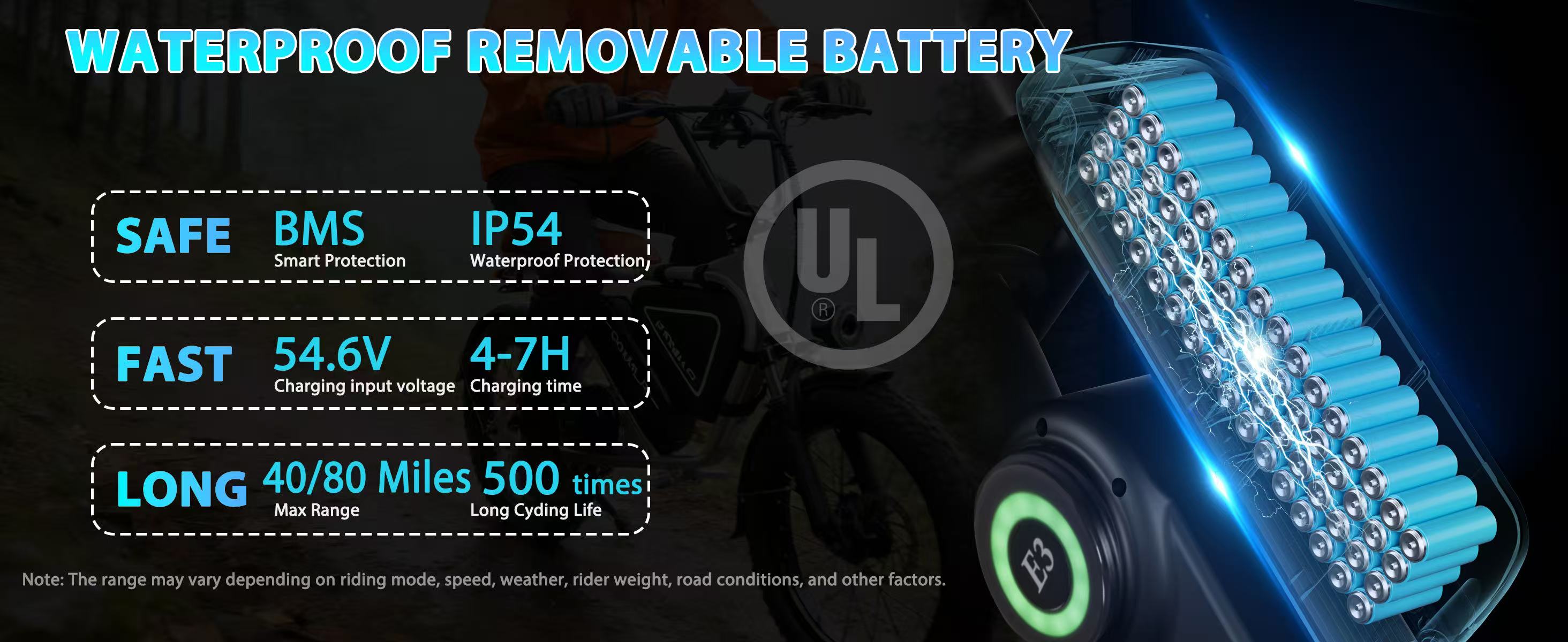 E3 removable waterproof battery